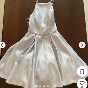 B darlin spaghetti strap high neck lace up back beaded waist satin dress bridal